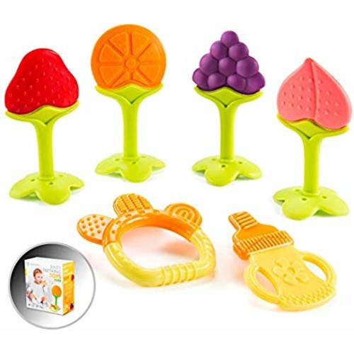 Baby Teething Toys for Newborn Infants (6-Pack) Freezer Safe Infant and Toddler Silicone Teethers Soothe Babies Gums, Perfect Baby Shower Gift