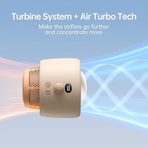 JISULIFE Stroller Fan Baby Large, Safe Bladeless for Crib, Desk, Portable Battery Rechargeable Cooling Fan with Air Turbo Tech, Night Light, Food-Grade Gift for Mom/Dad/Friend - Brown