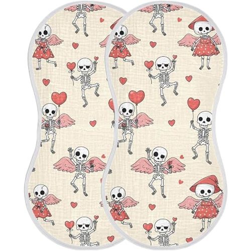 Baby Burping Cloth Super Soft,Absorbent Burp Cloths for Milk Spit Up,Skeletons Wings Hearts Cute Large 22"X 11"Infant Towels,Perfect as Burp Pad,Bib,Drool Cloth or Pillow Cover