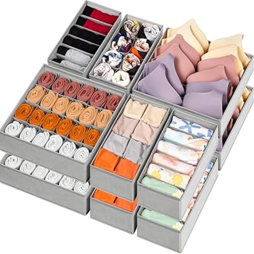 Drawer Organizer Clothes, 16 Pack Dresser Organizer Bins for Baby Clothes, Underwear Sock, Fabric Closet Organization and Storage Dividers for Nursery Bedroom (96 Compartments, White)