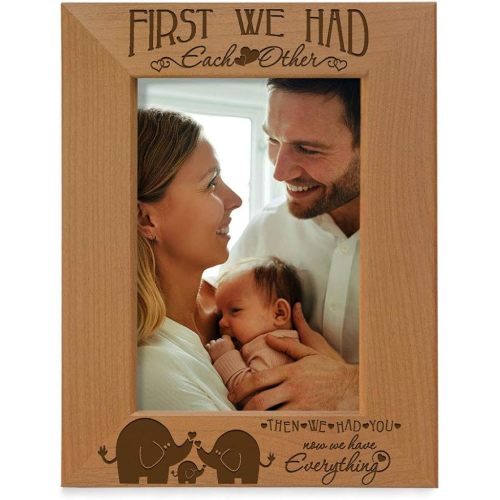 KATE POSH - First we had Each Other, Then we had You, Now we Have Everything - Engraved Natural Wood Picture Frame, New Baby Gifts, Elephants Decor (4x6-Vertical)