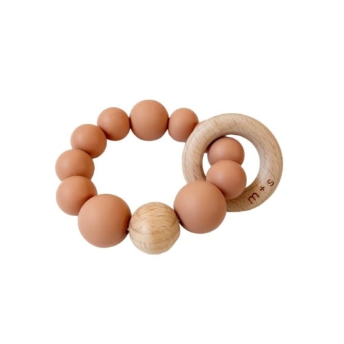 Circle Teether - Peach | Silicone & Beech Wood Baby Teether