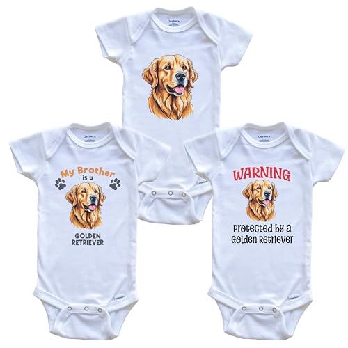 Really Awesome Shirts Brother is a Golden Retriever Funny Dog Breed Baby Bodysuit Bundle (3 Piece Set)