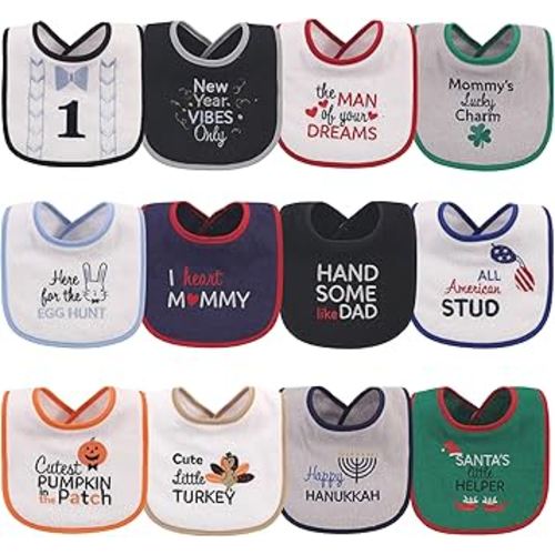 Hudson Baby Unisex Baby Cotton Terry Drooler Bibs with Fiber Filling, Holiday Boy Bow Tie, One Size