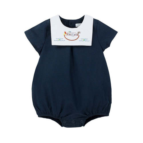 NOAH'S ARK BIB EMBROIDERY BABY BOY ROMPER