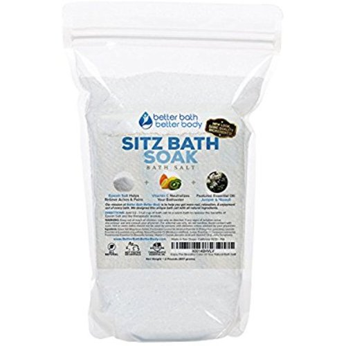 Sitz Bath Soak 32oz (2-Lbs) Epsom Salt With Niaouli, Geranium, Lavender, Frankincense, Juniper Essential Oils & Vitamin C Crystals - Natural Hemorrhoid Relief, Fissures, Postpartum