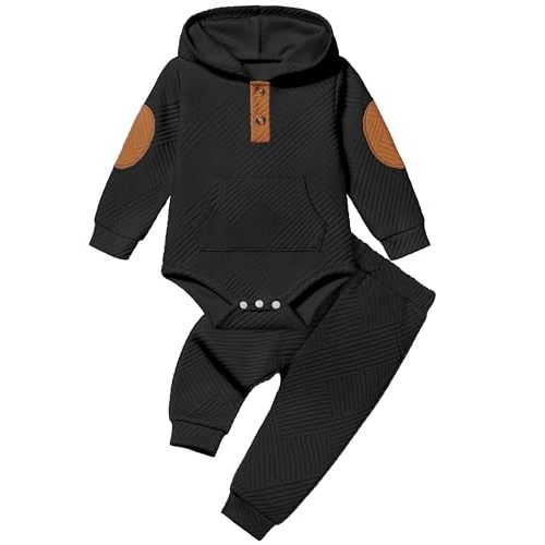 Fommy Baby Boy Clothes Colorblocked Long Sleeve Hoodie + Long Pants 2PCS Fall Winter Outfits Set