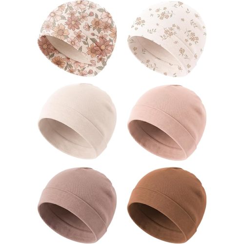Konssy 6-Pack Baby Beanie Hats for Newborns, Soft Infant Caps for Boys & Girls, 0-6 Months