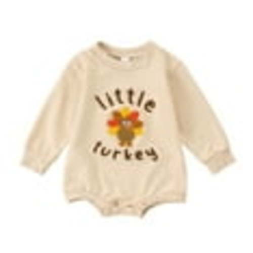 AOMPMSDX Girls Bodysuits And Toddler Boys Girls Long Sleeve Turkey Embroidery Printing Pullover Romper Sweatshirt Bodysuits Beige 3 Months-6 Months