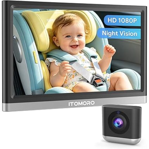 Itomoro 2026 All-New Baby Car Camera Monitor [No Glare 1080P Full HD & 940NM IR Night Vision] 360° Rotation & 150° Wide View CarSeat Camera for Baby Rear Facing, Easy Install, Silver & Black