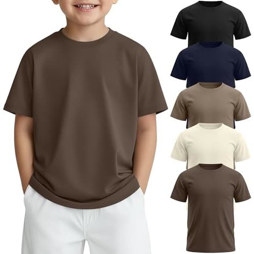 5 Pack Toddler Boys Short Sleeve Shirts Little Kids T-Shirts Summer Loose Fit Crewneck Top Basic Tee 18M-5T