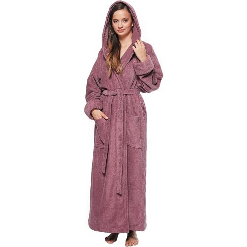 Arus Women's GOTS Certified Organic Cotton Hooded Full Length Turkish Bathrobe
