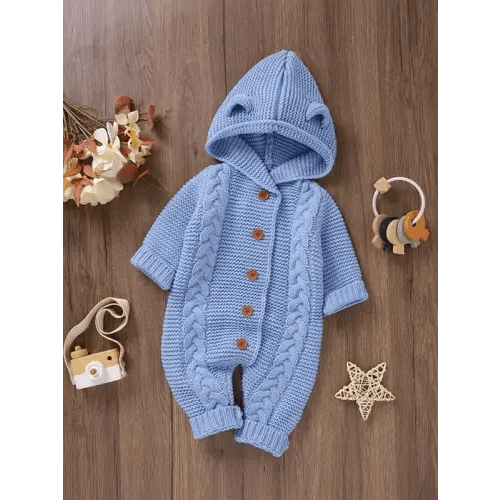 Baby's Solid Twist Textured Button Front Hooded Sweater Jumpsuit, - TikTok Shop