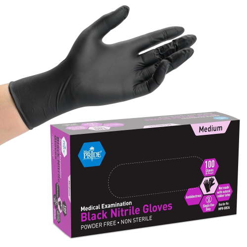 MED PRIDE Nitrile Gloves Powder-Free – Medium, Black, 100-Pack Nitrile Exam Gloves Disposable Latex-Free Textured Fingertips Medical Supplies for Home Health