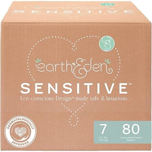 Earth & Eden Sensitive Baby Diapers, Size 1 (176 Count) - Eco-Conscious & Hypoallergenic Diapers - No Harsh Chemicals - Comfortable and Gentle on Skin - Dermatologically Approved