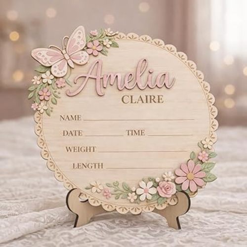 Custom Baby Name Announcement Wooden Signs, Baby Coming Soon, Welcome Gifts Newborn Sign Hospital for Boy or Girl Style 1