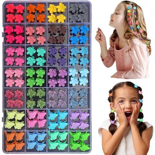 112 Pcs Baby Hair Clips - 28 Color Mini Flower and Butterfly Clips for Girls, Toddlers - Small Claw Clips With Organizer Box - Cute Hair Accessories