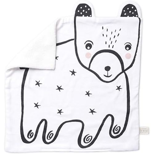 Wee Gallery Organic Snuggle Blanket (Bear) - for Babies, Cotton Jersey and Sherpa, Soft Soothing Plush Blankie, Lovey, Baby Gift for Newborn Boys and Girls