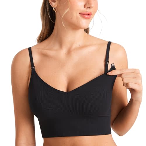 MOMANDA Ribbed Wireless Nursing Bras for Breastfeeding Longline Maternity Sleep Bra V Neck Comfort