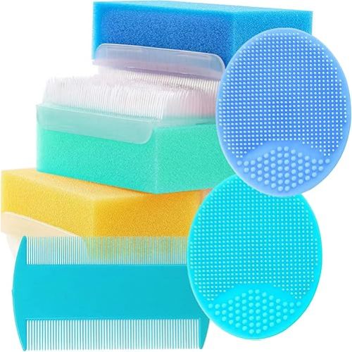 Baby Bath Sponges for Newborns - Baby Cradle Cap Brush - Cradle Cap Comb for Babies (Pack of 6) (Mixed Color B)