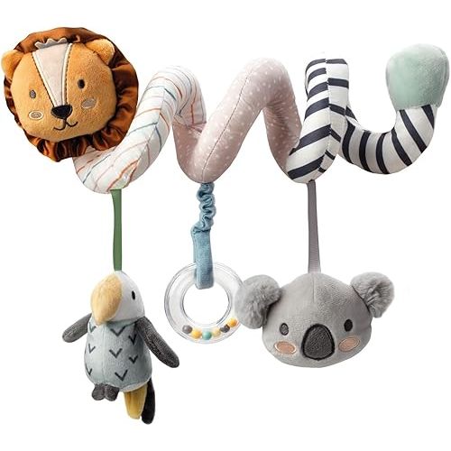 Nuby Animal Adventures Activity Spiral Pram Toy - Sensory Toys for Newborn Development - Baby Activity Spiral for Stroller & Car Seat - for Newborns (Multi-Colour)