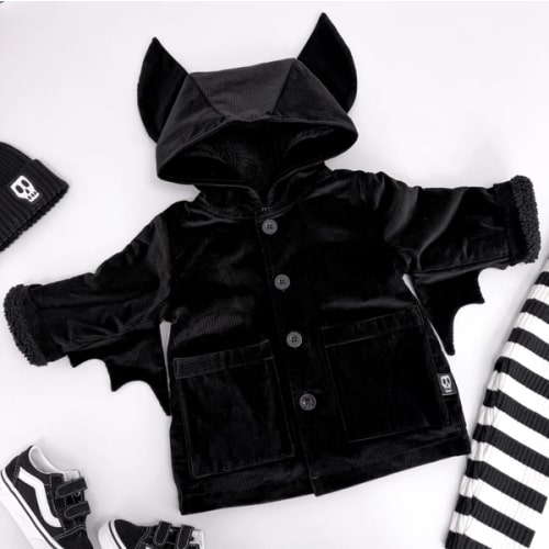 Kids Cord Coat with Bat Ears - Black – Skeletots