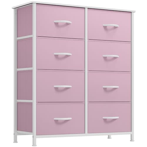 YITAHOME Fabric Dresser for Bedroom, Tall Storage Dresser with 8 Drawers, Black Dresser & Chest of Drawers, Storage Drawer Organizer for Closet, Bedroom, Living Room(Pink)