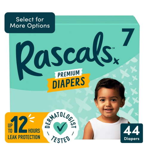 Rascals Premium Absorbent Baby Diapers Size 7, 44 Count