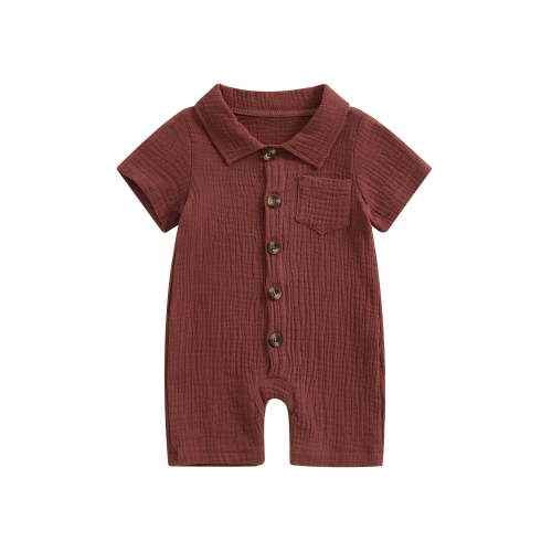 BemeyourBBs Newborn Baby Boy Girl Summer Clothes Infant Baby Boys Cotton Linen Outfit One Piece Romper Solid Color Lapel Short Sleeve Button Down Jumpsuit Shorts