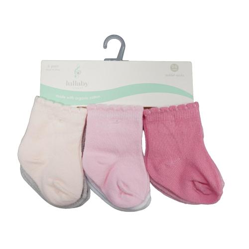 Lullaby Lane Girls' Infant Ankle Socks 6 Pair, Sizes 0-6 months, Pink Solids