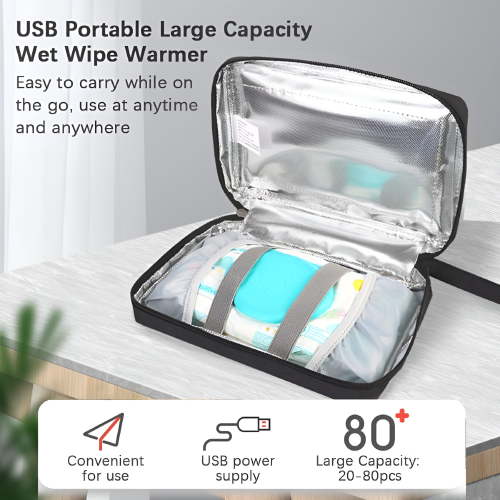 HIBIBUD Portable USB Wipe Warmer Large Capacity Wipes with Adjustable Display Screen