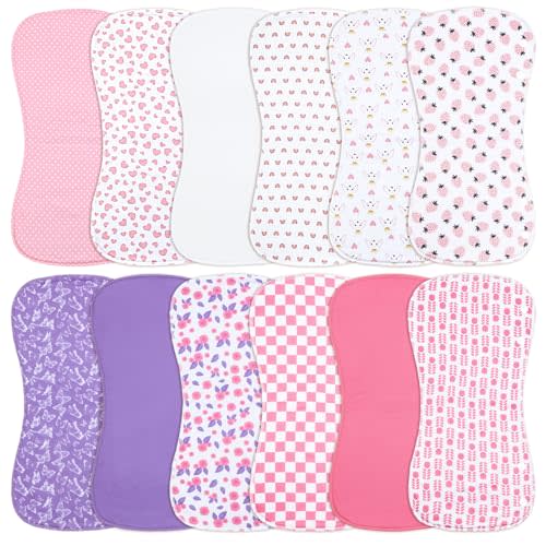 Benoxine Baby Burp Cloths &Baby B.ibs 2-in-1 Design 3 Layers Thicken Cotton Absorbent and Soft Spit Up Burping Rags Set for Newborn (Multicolor-02)