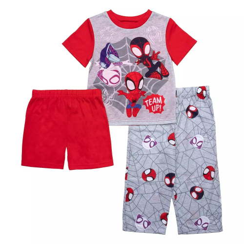 Centric Brands Spidey & Amazing Friends Boys' 3-Piece Pajama Set, Polyester, Spidey, Ghost Spider, Spin Shirt, Shorts, Pants, Sizes 4-10