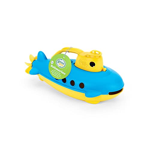 Green Toys Submarine in Yellow & blue - BPA Free, Phthalate Free, Bath Toy with Spinning Rear Propeller. Safe Toys for Toddlers, Babies