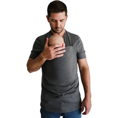 Lalabu The Dad Shirt | Hands-Free Baby Carrier for Dad with Kangaroo Pouch | Engineered for Bonding, Safety, & Comfort for Newborns Up to 15 Lbs. | CPSC Compliant - Simple Gray - Medium