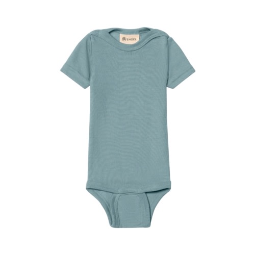 Engel wool/silk short-sleeve bodysuit - Slate blue, size 3-6M