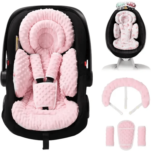 Infant Car Seat Insert with Extra Cushion for Preemie to Toddler, Reversible Newborn Carseat Insert for Baby Head Body Support, Fits for Stroller, Baby Swing, Bouncer - Dots, Pink