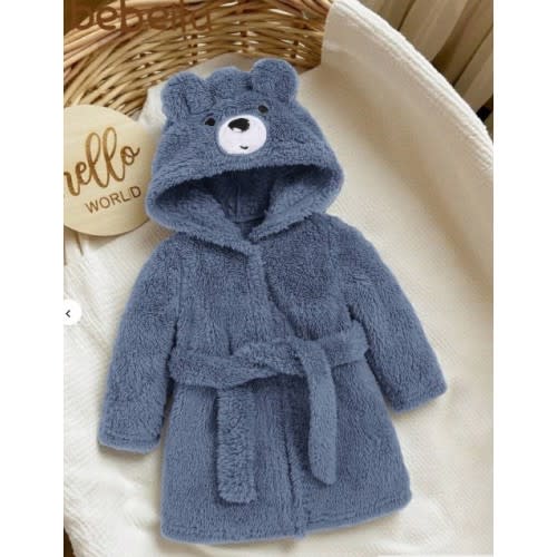 SHEIN Newborn Baby Boy Cute Bear Embroidered 3D Ear Thickened Waist Robe Fall Winter