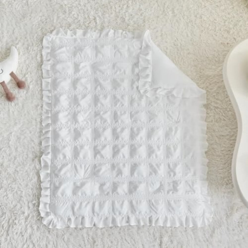 Ruffled Crib Bedding Set Baby Boho Quilted Comforter With Fitted Sheet And Bed Skirt - Cute Soft Breathable Seersucker Ruffled Shabby Chic Bedding Soft Blanket Design - White