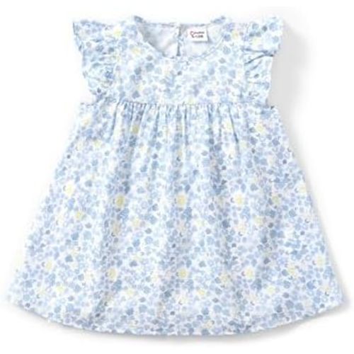 PATPAT Baby Girl's Floral Dress Ruffle Sleeve Cute Playwear Round Neck Dresses