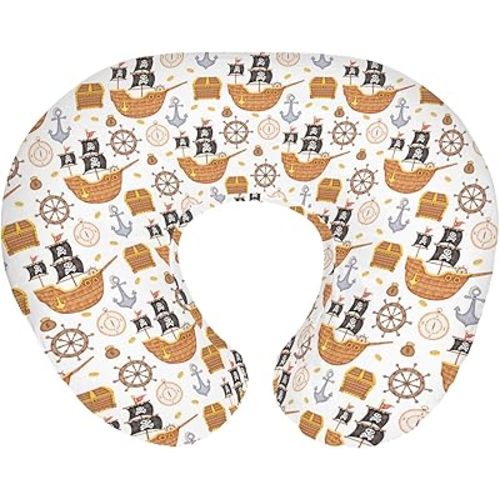Cute Pirate Treasure Map Baby Nursing Pillow Covers for Boy Girl Pirates Ship Rudder Anchor Compass Nursing Pillowcase for Breastfeeding Pillows Adventure Soft Stretchy Slipcovers for Newborn Infant