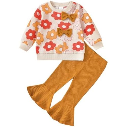 GEMLON Toddler Girl Clothes Floral Top Flare Pants Baby Girl Clothes 6M-4T