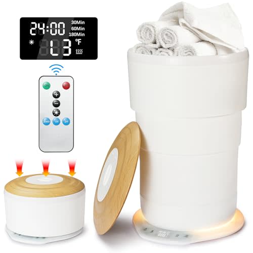 Uoxfill Upgrade Foldable Towel Warmer for Bathroom - 23L Luxury Heated Towel Warmers Bucket with Time Setting,Auto Shut Off,Fits Up to Two 40"X70" Oversized Towels,Bathrobes,Blankets White