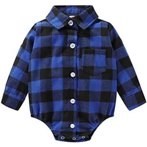 HAPPYMA Newborn Baby Boy Girls Plaid Outfit Flannel Romper Tops Infant Long Sleeve Button Down Plaid Casual Bodysuit Clothes