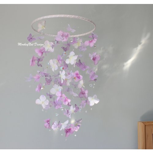 Purple hydrangea butterfly mobile/purple Butterfly Mobile/Baby shower gift/Crib Mobile/Nursery Decor/Baby nursery/girl room/Handmade/bedroom