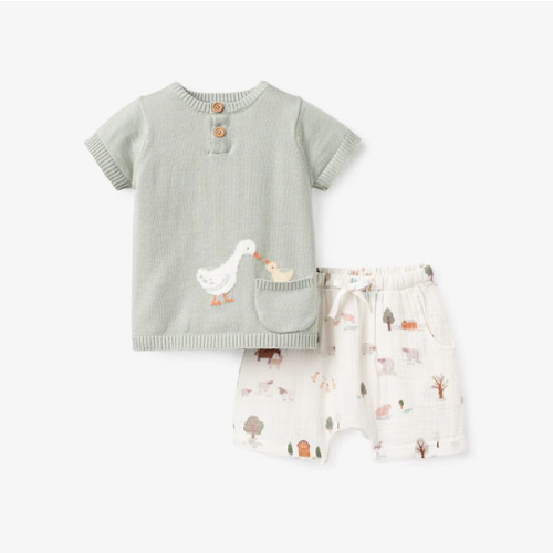 On the Farm Knit Henley + Organic Muslin Short Set – Elegant Baby
