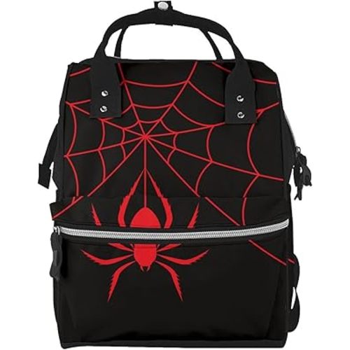 Red Spider and Spider Web Diaper Bag Backpack Large Capacity Multifunction with Insulated Pockets Waterproof Baby Diaper Bags Baby Travel Essentials for Moms,Dads,Newborns