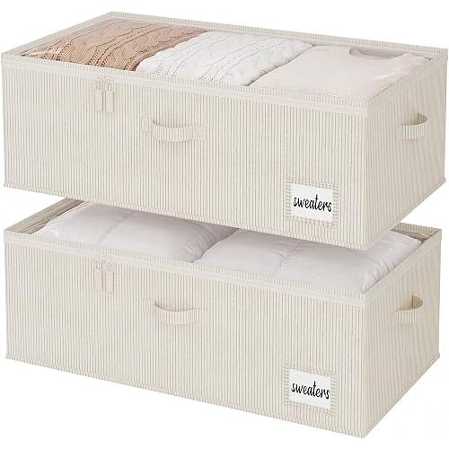 StorageWorks Under Bed Storage Bins, 10" Underbed Storage Containers with Clear Lid, Handles and Label Holder, 20.5 Gallon Storage Box for Clothes, Bedding, Blankets, Shoes, Baby Clothes, 2 Pack
