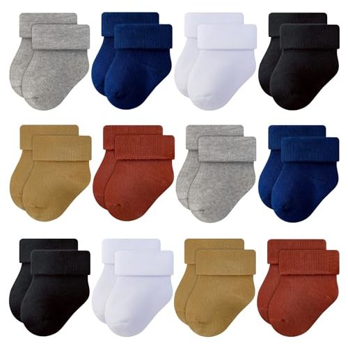 RATIVE Newborn Baby Socks 0-6,6-12 Months Terry Turn Cuff Socks for Boys Girls