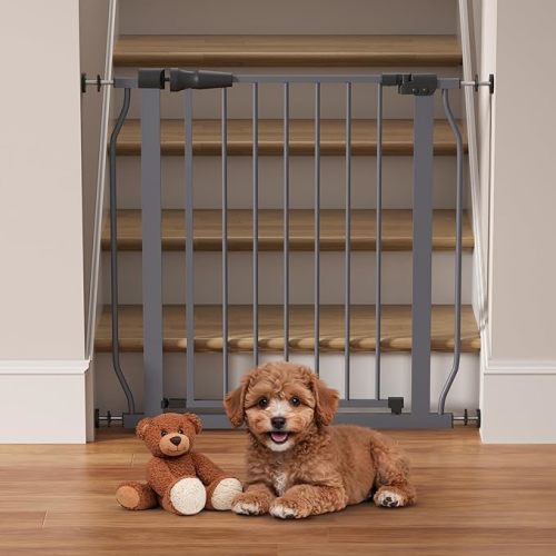 Pressure-Mounted No-Tools Gate, Adjustable Safety Barrier for Doorways and Stairs, 30 Inches Tall, Fits Openings 29.1-33.8 Inches Wide, Easy Installation for Household Security, Moonlight Gray